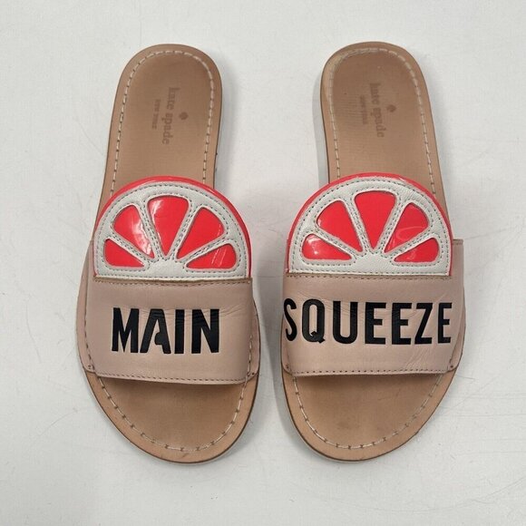 Kate Spade Main Squeeze Leather Slides Sz 7.5 - Picture 2 of 7